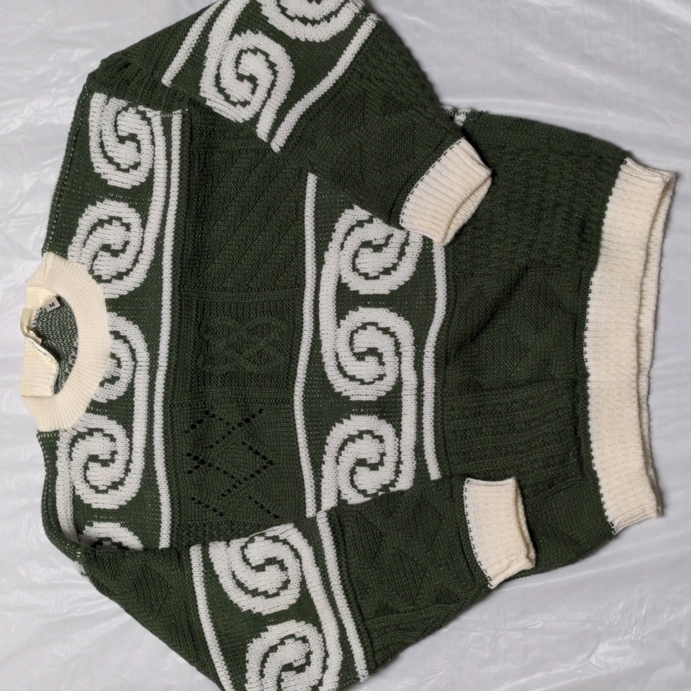 Sweater Express Vintage Made In USA Green White Grannycore Crewneck Sweater Sz M